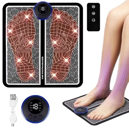 OSDUE Masajeador de Pies Eléctric, 8 Modos 19 Niveles de Intensidad, para Alivio del Dolor Plantar, Relajación Muscular, Mejorar la Circulación Sanguínea, con Mejor Acariciar Apretar Entrenar Modos A
