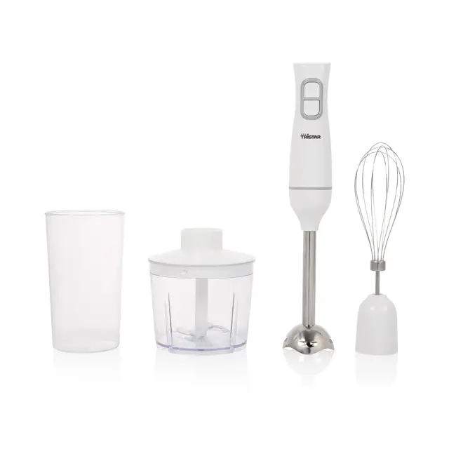 Tristar Set de batidora de mano, piezas aptas para el lavavajillas, incluye varilla de acero inoxidable desmontable, batidor, picador, jarra medidora, 350 W, MX-4881