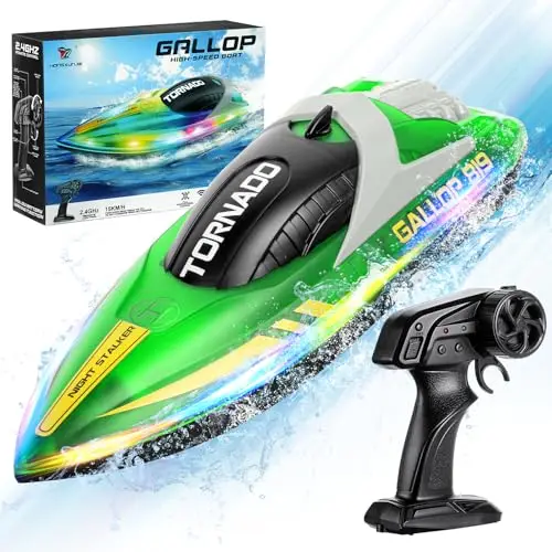 HOTUT Barco Teledirigido, 2.4GHZ Barco de Control Remoto con 2 Baterías Recargables, Luces LED, para Regalo para Niños,Niñas y Adultos