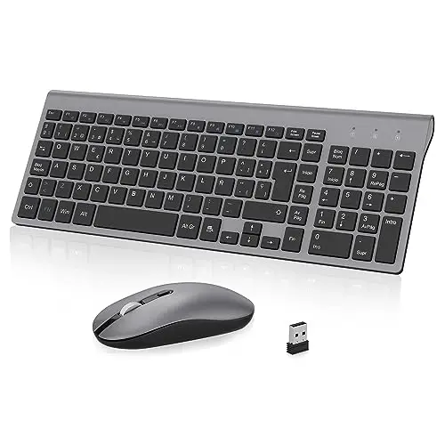 cimetech Teclado y Ratón Inalámbrico, 2.4G Combo Teclado Raton Inalambrico Español 2 en 1 USB Ultra Delgado Silencioso Mouse,Teclado y Ratón para PC/Laptops/Ordenador (Gris)