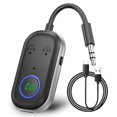 GIBOHOM Transmisor Bluetooth 5.3, Transmisor Receptor Bluetooth 2 en 1 Admiten 2 Auriculares, Adaptador Bluetooth Enchufe AUX de 3.5 mm para TV, Teléfonos Móviles, Sistemas de Sonido, Gimnasio