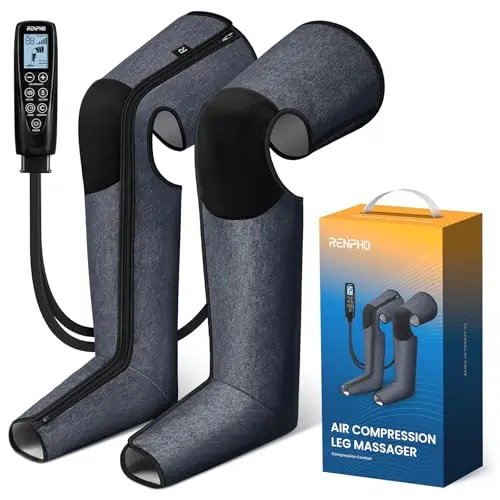 Masajeador de piernas con compresión de aire RENPHO, masaje de piernas de 360° con cobertura total, masajeador de pies y piernas con cremalleras dobles, 5 intensidades, regalo para mujeres y hombres