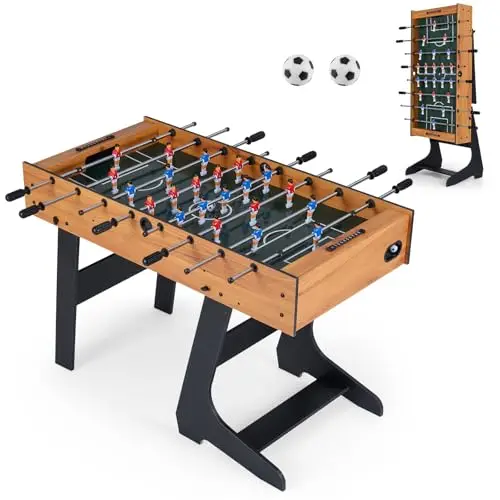 COSTWAY Futbolín de Mesa Plegable, Mesa de Futbolín de Madera con 22 Jugadores, 2 Marcadores y 2 Balones para 2-4 Jugadores, para Fiestas, Juegos en Familia, Reuniones,121 x 60,5 x 81 cm