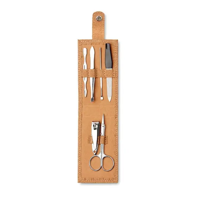 Set Manicura Uñas 6 Piezas Acero Inoxidable | Estuche Corcho Natural | Lima, Cortauñas, Empujador Cutículas, Alicate | Kit Manicura Mujer | Regalo Original Sostenible