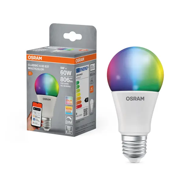 OSRAM SMART+ RGBW, lámpara LED E27 con Matter over Wifi, especialmente diseñada para ALEXA, reemplaza 60W, 2700-6500K, 16 millones de colores RGB, paquete de 1 (no compatible con aplicación SMART+)