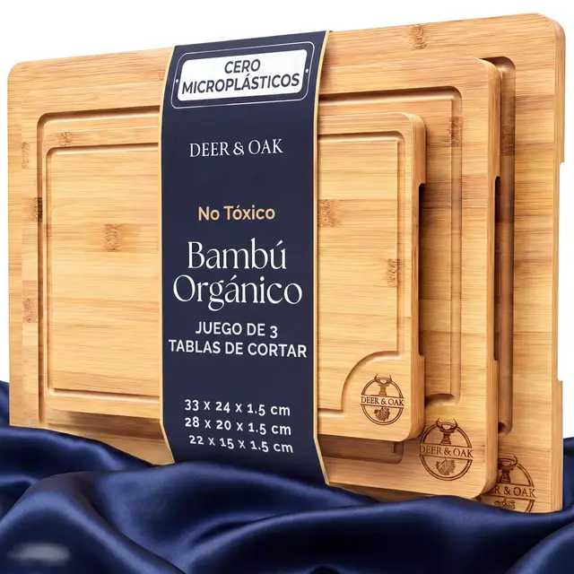 deer & oak set 3 tablas bambú con asas