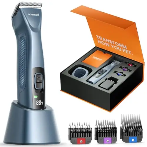 oneisall Pro Cortapelos profesiones para perros para pelo largo enmarañado, Cortapelos de aseo, Maquina de Cortar Pelo Perros, Con batería extraíble y peine de acero carbonizado