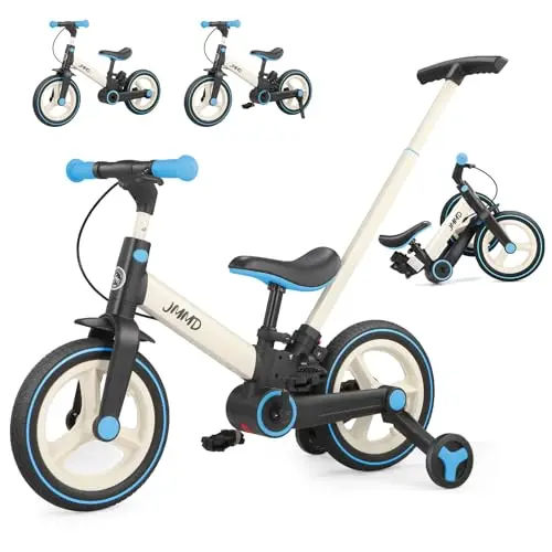 JMMD Bicicleta 6 en 1 para Niños Pequeños con Ruedas de Entrenamiento y Pedales, Edad 18 Meses a 5 Años, Bicicleta de Equilibrio y Pedal 12" Transformable y Plegable, con Mango Ajustable para Padre