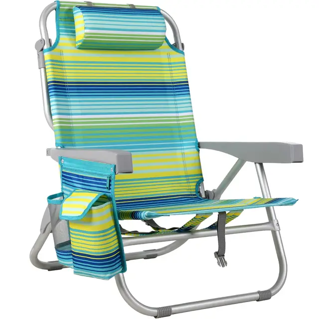 LIFERUN Silla de Playa Plegable de Aleación de Aluminio, Silla Plegable Ligera y Portátil como Mochila, Silla de Camping, Reclinable, Capacidad de Carga de hasta 150 kg, Silla Plegable de Exterior