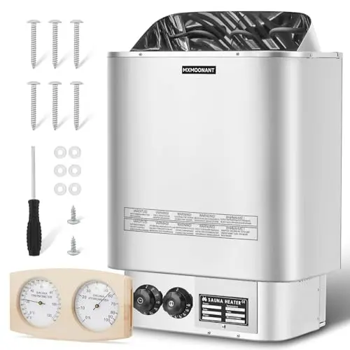 Mxmoonant 6kW Calentador para sauna, calentadores eléctricos para sauna, estufa para sauna de vapor seco, para hogar, hotel, spa, máx. 9 m³, con higrotermógrafo para sauna