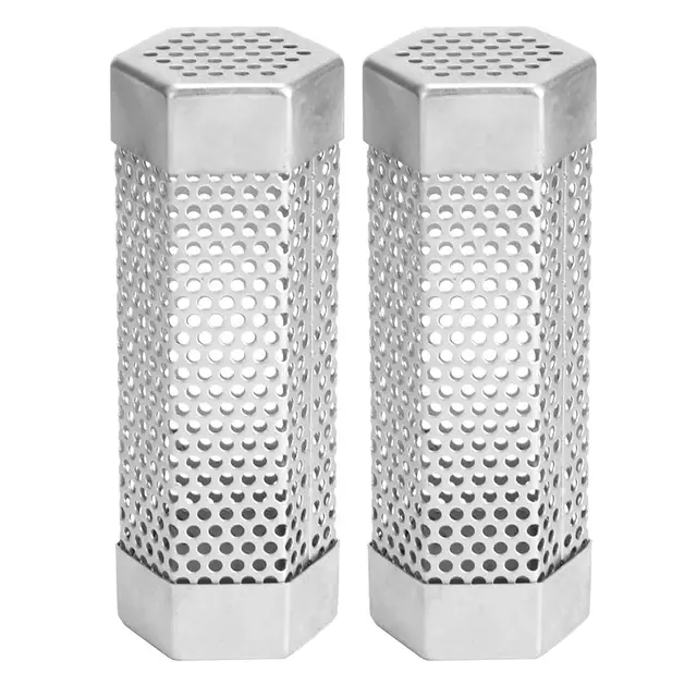 2pcs 2 tubos ahumadores de pellets, generador de humo hexagonal de acero inoxidable para barbacoas, tubo ahumador portátil para barbacoas de gas, carbón y eléctricas, accesorios