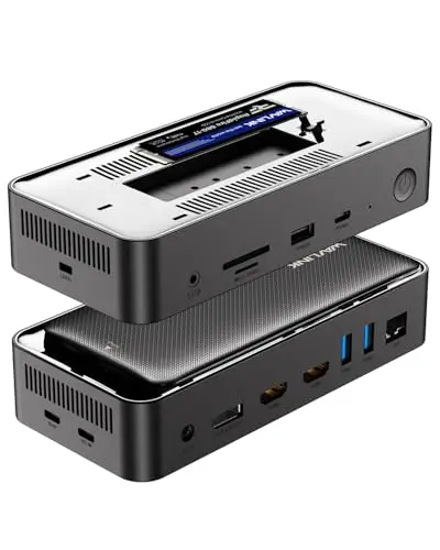 WAVLINK Triple Display Dock, Docking Station USB 12 en 1 con Carcasa para SSD M.2 PCIe/SATA, Soporte de Carga Power Delivery de 100W, HDMI/DP 8K@30Hz, USB C/A, SD/TF y Gigabit para Windows y Mac OS