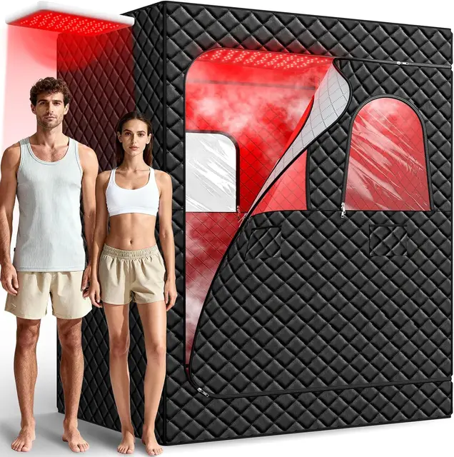 I-THERA-U Sauna de infrarrojos para 2 personas, sauna de vapor para el hogar - 5 capas impermeable sauna portátil, 2 generadores de vapor para baño de vapor, 2 sillas plegables