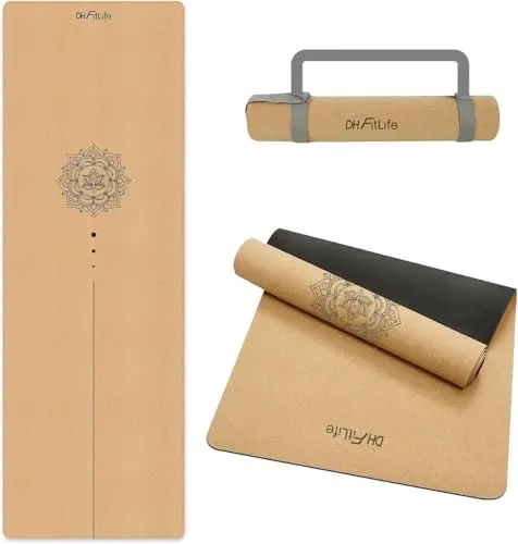 DH FitLife Esterilla de yoga de corcho antideslizante de caucho natural, lista para usar, fácil de limpiar, esterilla de alta calidad para deportes, fitness y gimnasia para yoga, pilates y equilibrio