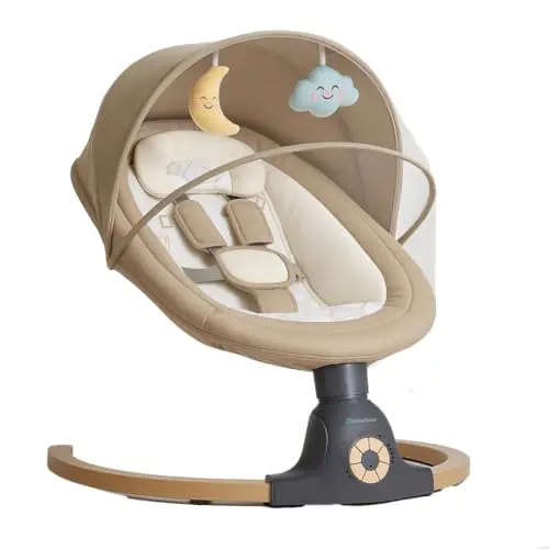 BEBE2LUXE Ava, Silla Mecedora Eléctrica para Niños, Hamaca Bebé, Columpio Bebe, Hamaca eléctrica 0‑9 kg, Bluetooth, música, arnés 5 puntos, temporizador, Balancín cómodo y seguro