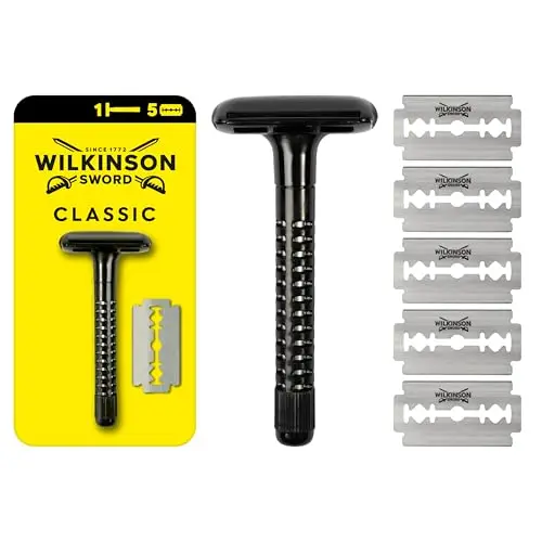 Wilkinson Sword Classic - Máquina de Afeitado Clásico Masculino + 5 Hojas de Afeitar de Doble Filo
