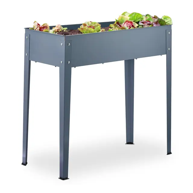Relaxdays Huerto Urbano de Metal, Bancal Cultivo para Jardín, Balcón y Terraza, Mesa Plantas, 80 x 86 x 40,5 cm, Gris