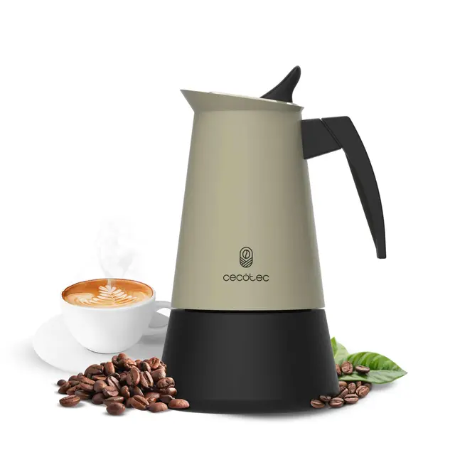 Cecotec Cafetera Italiana Piccolina 900 Green. 450ml, 10 Tazas de Café, Acero Inoxidable, Apta Todas Superficies, Filtro Premium, Válvula Seguridad, Mango Termorresistente, Diseño Elegante