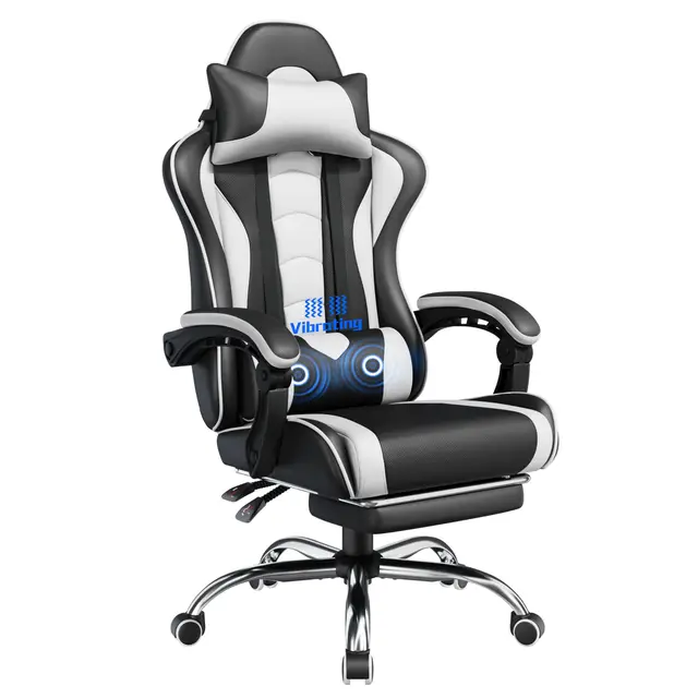 Yaheetech Silla de Oficina Silla Gaming con Reposapies Silla Ergonómica con Ruedas Silla Ordenador Ajustable Silla con Soporte Lumbar Capacidad MAX 136 KG Blanco