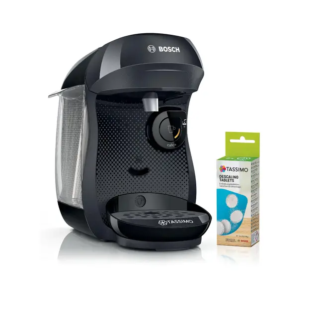 Bosch - Cafetera Tassimo Happy Friendly, Pastillas Descalcificadoras incluidas, Hasta 70 bebidas, OneTouch, INTELLIBREW™, Negro, TAS102EA