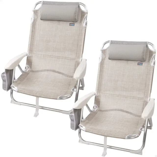 AKTIVE 62262 - Pack de 2 sillas Plegables multiposición para Playa, jardín, terraza o Camping Beige, Medidas 64x11x64cm, 4 Posiciones, con cojín en el cabecero, Incluye asa de Transporte, Ibiza X2