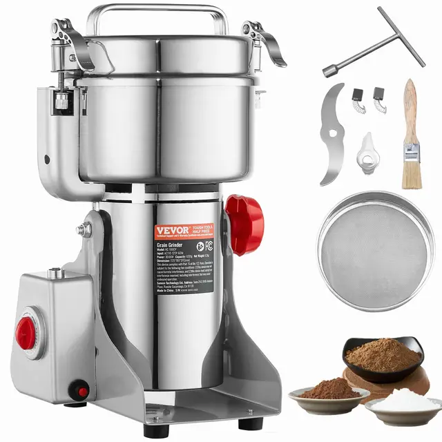 VEVOR Molinillo de Especias Comercial Capacidad de 1000 g Molinillo de Cereales Eléctrico 3000 W Molinillo de Alta Velocidad 28000 rpm para Granos Secos Especias Cereales Café Maíz Pimienta