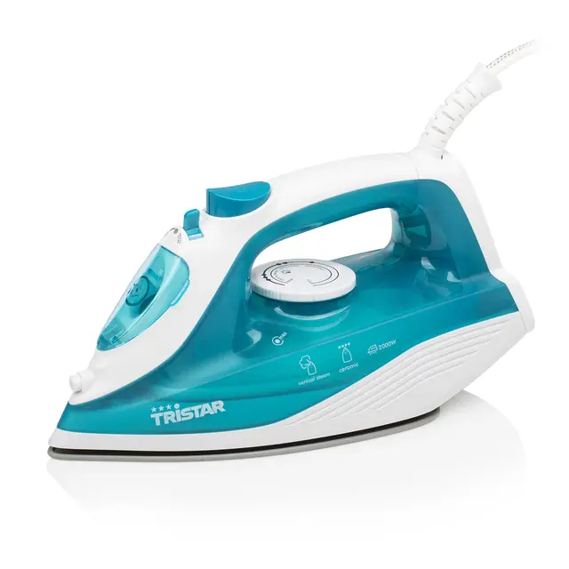 Tristar Plancha de vapor, 2000 W, suela de cerámica, vapor ajustable, vapor vertical, golpe de vapor hasta 70 g/min, función de autolimpieza, depósito de agua de 210 ml, cable de 1,9 m, ST-8300