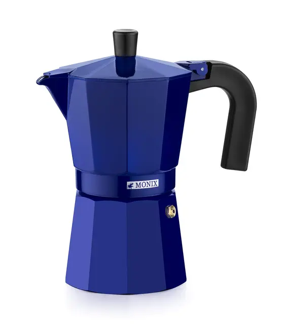 Monix Cobalto | Cafetera Italiana, 6 Tazas, Color Cobalto, Aluminio, 10 cm