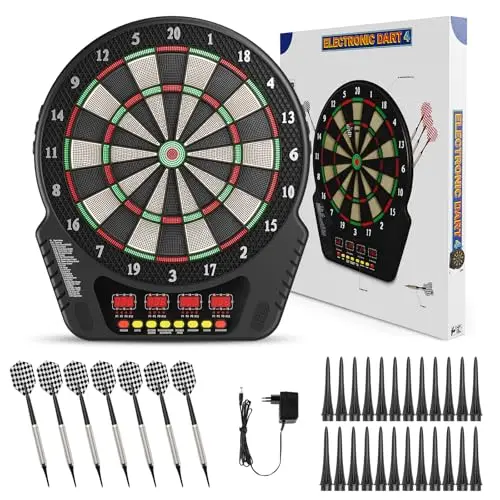 Diana Electrónica Profesional con Pantalla LCD Digital y Dardos de Punta Suave, Diana Dardos Electronica con 27 Juegos, 243 Modos Ideal para Amigos, Familia, Oficina, Fiestas de Pub.