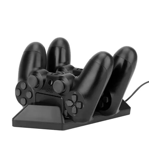 NiTHO Cargador para Mando PS4, Estación de Carga Compatible con Mandos PS4 Slim/PS4 Pro, Base de Carga Rápida para PS4 - Negro