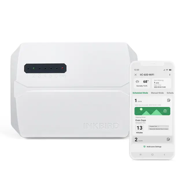 Inkbird IIC-600 Programador de Riego Wifi 6 Zonas,Riego Automatico para Jardín,Temporizador de Riego,Memoria no volátil integrada,APP Control,Ajuste Estacional