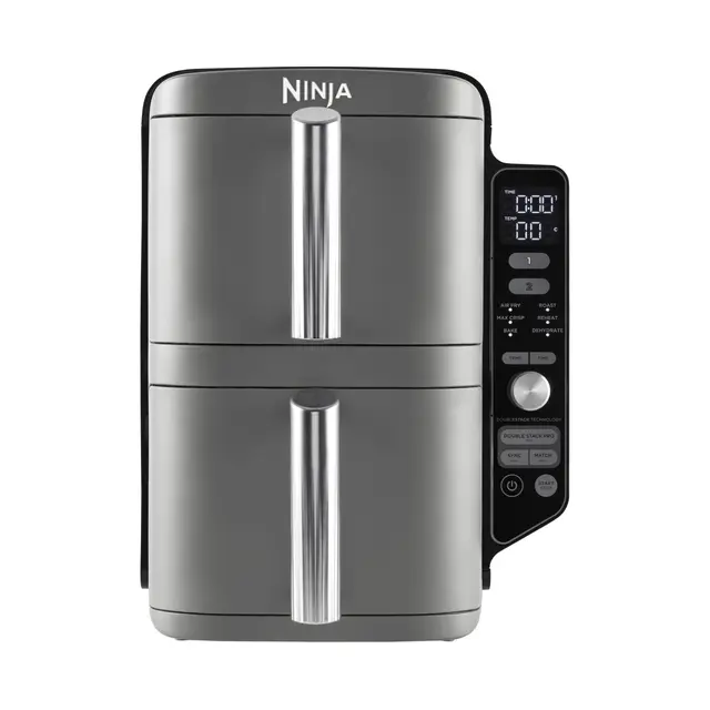 Ninja Double Stack XL Air Freidora vertical de doble cajón con 4 niveles de cocción, 2 cajones y 2 bastidores, diseño de ahorro de espacio, capacidad de 9.5 l, 6 funciones de cocción, 8 porciones,