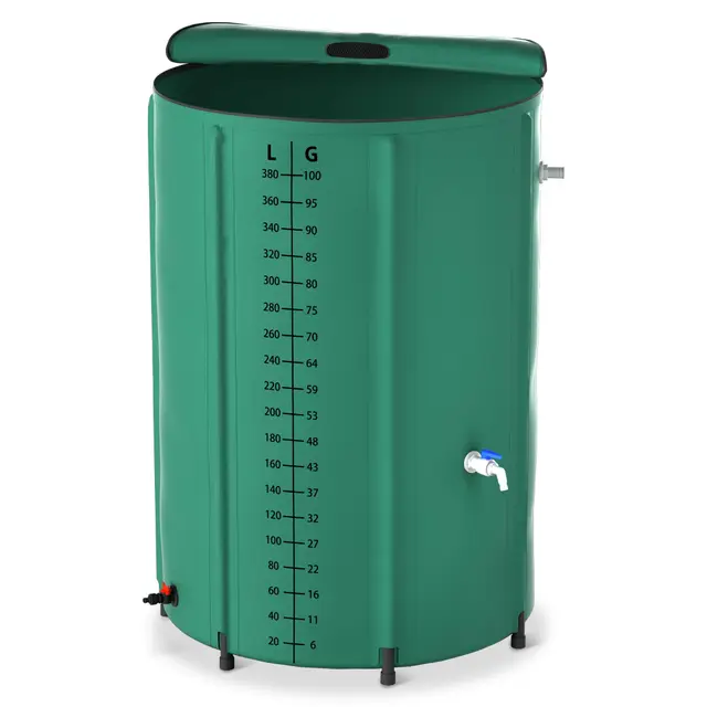 Froadp Tanque de agua de lluvia plegable de 380 litros con tapa y escala, lona mate, depósito de agua para riego de jardín, depósito de agua para riego de jardín, barril de agua de lluvia, incluye