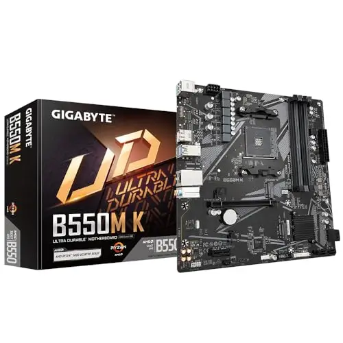 GIGABYTE B550M K Placa Base - Procesadores AMD Ryzen 5000, hasta 4733 MHz DDR4, 1xPCIe 4.0 + 1xPCIe 3.0 M.2, LAN 1GbE, USB 3.2 Gen 1