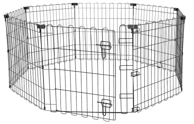 Amazon Basics Octogonal, Parque de metal plegable para perros y mascotas de 61 cm, con puerta, Negro