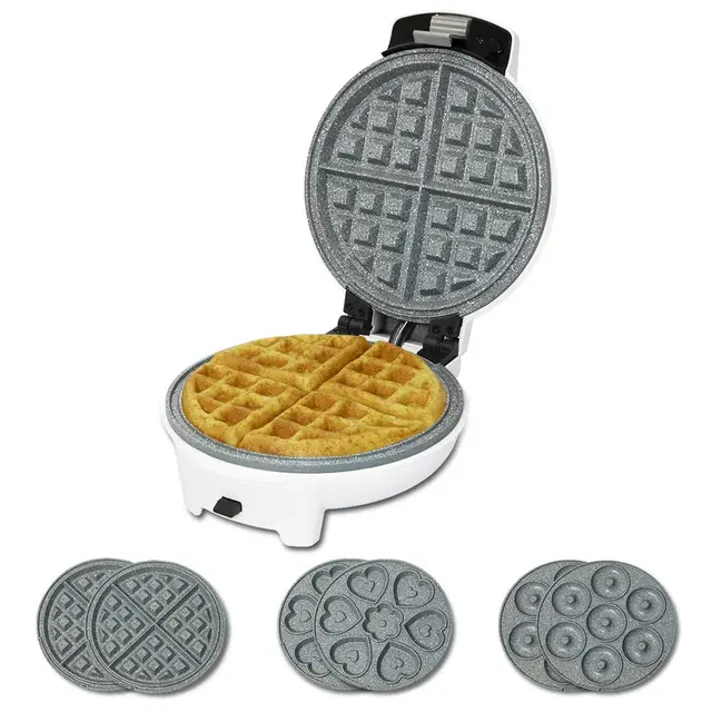 Cecotec Gofrera Eléctrica 3 en 1 Fun Gofrestone 3in1. 700 W, Placas Intercambiables con Recubrimiento ecológico, Diseño circular, Indicador Luminoso, Protección sobrecalentamiento