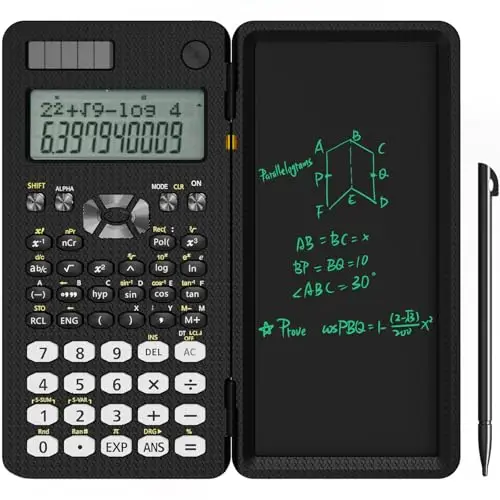 NEWYES Calculadora científica Plegable, Pantalla de 2 líneas, 240 Funciones con Pizarra y bolígrafo, calculadora científica para Estudiantes y Estudiantes