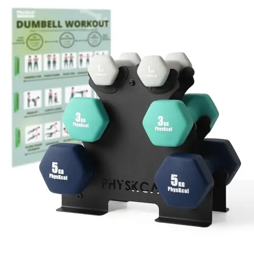 PhysKcal Juego de Mancuernas, Juego de Pesas y Soporte de Almacenamiento para Entrenamiento en casa, Gimnasio