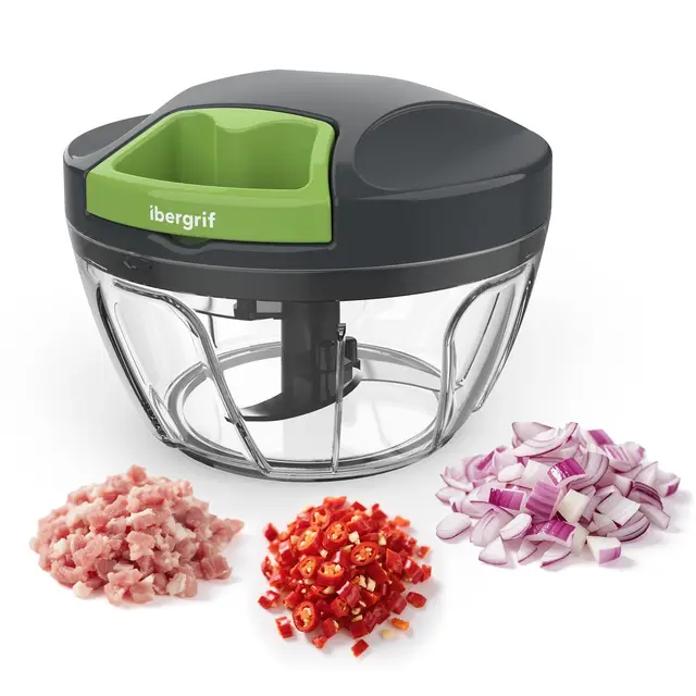 Ibergrif Manual Chopper with Rope, Multifunctional Vegetable Chopper, Vegetable Chopper with Lid, BPA Free, Easy to Clean, Easy Pull Food Chopper for Vegetables, Fruits, Nuts
