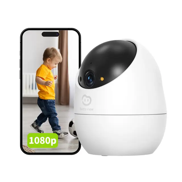 Beans View Cámara de Interior para Seguridad D210, Vista de 360°, 2.4GHz Wi-Fi 1080P, Cámara Mascotas/Perros/Gatos, Visión Nocturna en Color, Detección Humana, Autoseguimiento, Compatible con Alexa