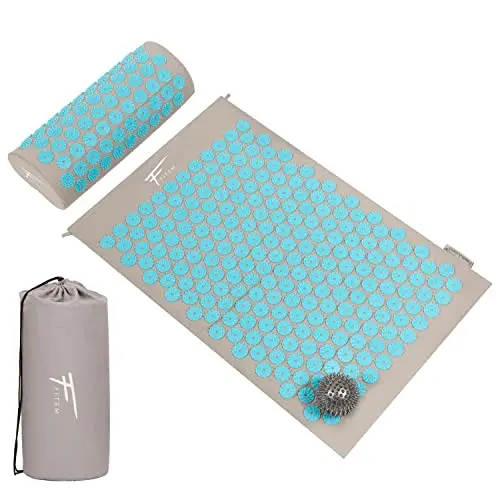 Fitem Kit de acupresión con esterilla, cojín, bolsa y bola de masaje, alivia dolores de espalda y cuello, favorece relajación muscular, masaje, descanso y bienestar