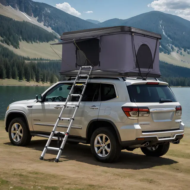 VEVOR Tienda de Techo Rígida para 2 o 3 Personas, con Escalera Telescópica y Colchón Grueso, Impermeable y Resistente al Viento para Camionetas Jeep, SUV y Furgonetas, 2140 x 1290 x 1040 mm, Negro