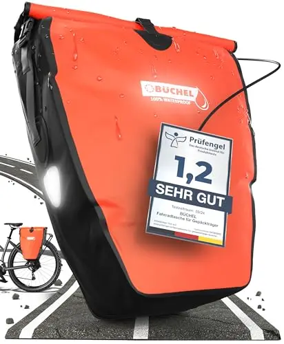 Büchel Bolsa de Bicicleta para portaequipajes, 25.4 L - 100% Impermeable, con asa y correa, Bolsa de portaequipajes, alforjas traseras