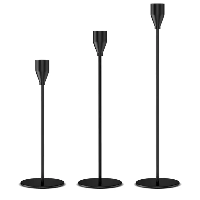 relota juego 3 candelabros negros metal