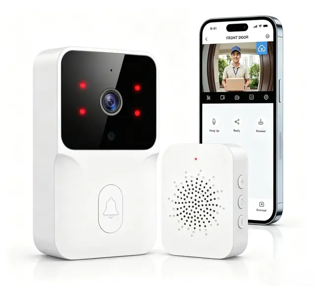 Genérico Timbre Videoportero Inalámbrico con Cámara HD1080P,Resistente al Agua,Visióm Nocturna,Videocitofono WiFi,Intercomunicador Bidireccional, Control De Aplicaciones, Instalación Inalámbrica