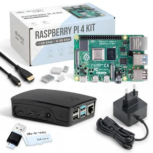 db-tronic Raspberry Pi 4 1 GB Starter Kit | Edición Negra 64 GB | Alimentación 15 W | Carcasa | Micro HDMI 4K | Disipadores | Ideal para Home Assistant y el Smart Home
