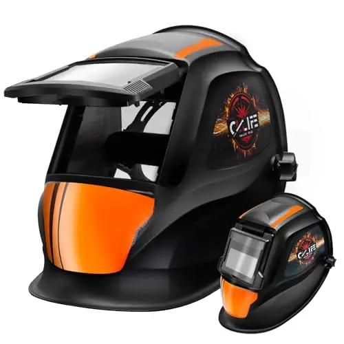 CCLIFE Casco de soldar automático abatible con color verdadero 92 × 42 mm Casco de soldadura con alimentación solar ajustable tipo concha con 2 sensores Gran campo de visión Clase óptica 1/1/2/2
