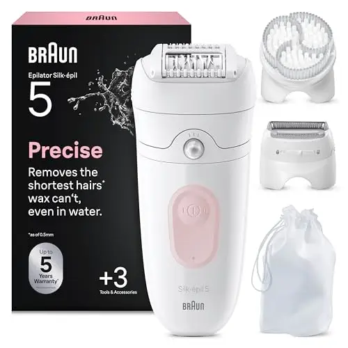 Braun Depiladora Eléctrica Mujer Silk-épil 5, Depiladora Corporal con Cabezal de Rasuradora Y Cepillo de Exfoliación, Resistente al Agua, Depila, Rasura Y Exfolia, 5-060, Blanco/Flamenco