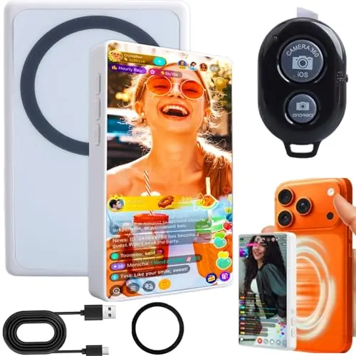 Selfie Pantalla para Teléfono, Monitor Magnético para Teléfono Compatible con IPhone & Android, Pantalla Magnetica Selfie para Vlog Selfie, LiveStream, Como Camara Vlog, Teleprompter para Movil