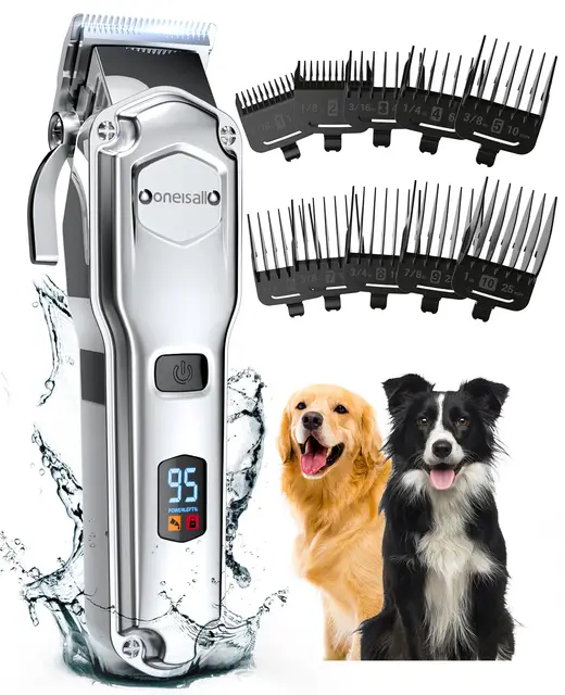 oneisall Premium Maquina Cortar Pelo Perros, IPX7 Todo el Cuerpo Lavable Maquinilla Inalámbrico Cortapelos Apta para largo y pelo grueso (plateado)